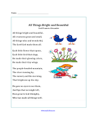 poetry worksheets all things bright