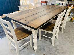We did not find results for: 7ft Rustic Farmhouse Table With Chairs And Turned Legs Dark Walnut Top And Antique White Base Wooden Dining Table