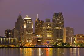 detroit river and city skyline