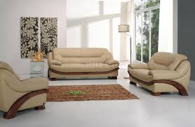beige leather modern 3pc sofa set w