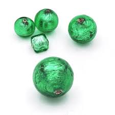 Murano Bead Round Green And Silver 8mm 1