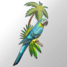 t i new metal design blue macaw in the tropics wall art blue