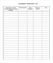 Equipment Inventory Template Sample Equipment Template