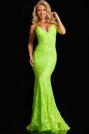 jovani dress 36656 neon green v