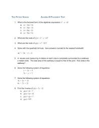 Algebra 2 Placement Test The Putney