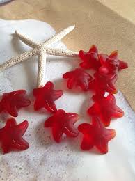 red drilled sea glass starfish bead 2pc