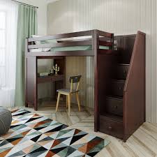 Children's loft bed with desk and storage woodworking furniture plans. Brighton Espresso Loft Bunk Bed Stairs Desk Solid Wood