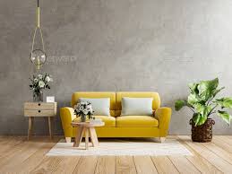 Yellow Sofa And A Wooden Table In