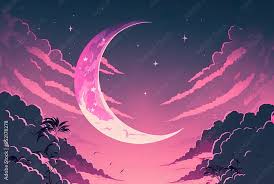 background of pink sky with a crescent