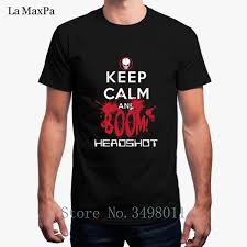 Print Keep Calm And Boom Headshot Mens T Shirt Summer O Neck Tshirt Mens Basic Solid T Shirt For Mens Camisas Negras Collared T Shirts Funky Tshirts