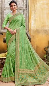 pista green color chanderi silk designer party wear saree 774295138