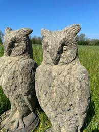 Pair Of Large Eagle Owl Stone Statues