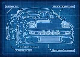 Mazda Rx7 Blueprint Poster By Navin
