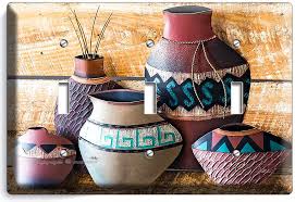 Southwestern Pottery Vases 3 Gang Light