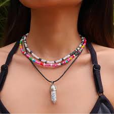 summer layered crystal beaded necklace