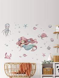 2pcs Mermaid Pattern Wall Sticker Cute