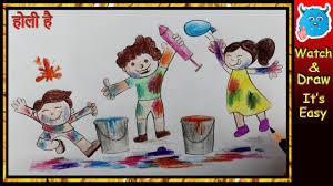 Easy Holi Festival Drawing For Kids Youtube