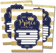 Cutting your baby shower invitations like a diaper shape. Amazon Com 25 Little Prince Baby Shower Invitations Navy Gold Sprinkle Invite For Boy Modern Gender Theme Cute Printed Fill Or Write In Blank Printable Card Vintage Unique Coed Party Stock Paper