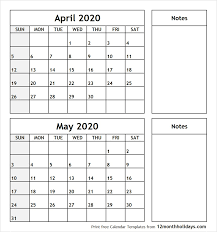 April May 2020 Printable Calendar All 12 Month Calendar