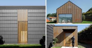 wood slats on the exterior of this