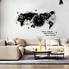 Large World Map Diy Stickers Wall Clock