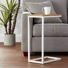 Stylewell Donnelly White C Shaped Side Table With Natural Wood Finish Top White Metal Natural Wood