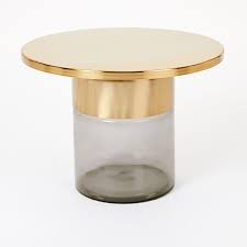 Marlo Round Brass Top Smoked Glass Side