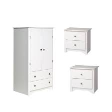 For posh decor, consider neutral colors like gray or black. 3 Piece Bedroom Set With Wardrobe Armoire And 2 Nightstands In White 1762134 Pkg