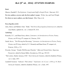     use MLA citation format  Below are some examples for formatting the Works  Cited page  Look in the drop down menu for examples of in text citations 