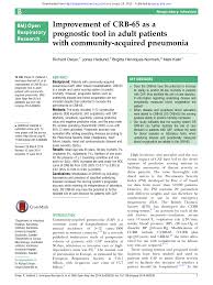 An earlier, more detailed score known as the. Improvement Of Crb 65 As A Prognostic Tool In Adult Patients With Community Acquired Pneumonia Topic Of Research Paper In Health Sciences Download Scholarly Article Pdf And Read For Free On Cyberleninka Open