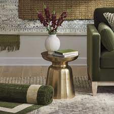 round gold metal accent table