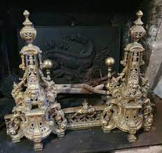 French Antique Fireplace Andirons Bar