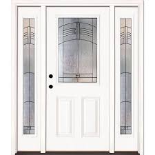Feather River Doors 63 5 In X 81 625 In Rochester Patina 1 2 Lite Unfinished Smooth Right Hand Fiberglass Prehung Front Door W Sidelites Smooth