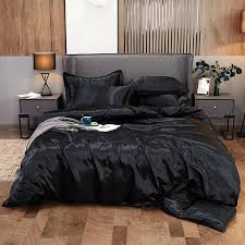 solid black color hotel silk bedding
