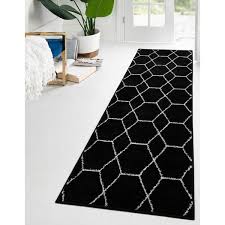 unique loom geometric trellis frieze runner rug black 2 x 6