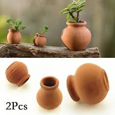 2x Small Terracotta Pots Clay Ceramic