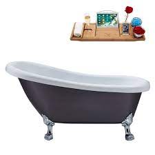 61l Matte Grey Acrylic Clawfoot Bathtub