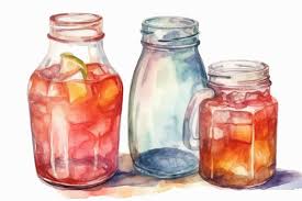 A Watercolor Painting Of Three Bottles