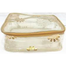 zipper gold transpa makeup kit pouch