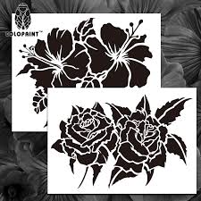 Us 9 86 15 Off Colopaint Airbrush Templates Stencil Bps 004 Rose Hibscus Flowers Pile Airbrushes Painting Stencil Templates In Tattoo Stencils From