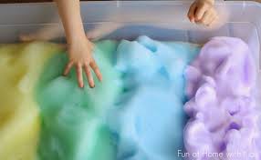 rainbow soap foam bubbles sensory play