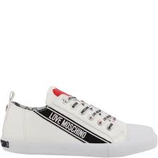 Love Moschino White Faux Leather Lace Up Sneakers Size 40