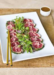 seared tuna with a soy and mustard