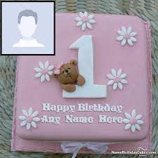 1st baby birthday cake with name and photo