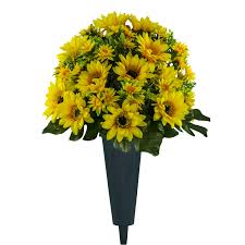 The best way to ensure that the your loved one's grave site looks at its absolute best, these silk cemetery flowers and wreaths are all you need to display your love for a long. Amazon Com Sympathy Silks Artificial Cemetery Flowers Realistic Vibrant Sunflowers Outdoor Grave Decorations Non Bleed Colors And Easy Fit Yellow Sunflower Bouquet With Cemetery Vase Kitchen Dining