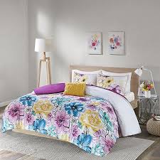 Purple Grey Flower Girls Comforter Set