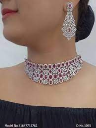 silver american diamond necklace set