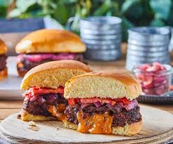 bison burger with cheddar and pickled