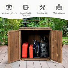 Gymax Storage Cabinet With Double Doors Solid Fir Wood Tool Shed Garden Organizer