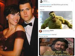 Colin jost is active on all the social media platforms like facebook, instagram, and twitter. Scarlett Johansson S Secret Wedding To Colin Jost Has Fans Hulking Out With Hilarious Memes English Movie News Times Of India